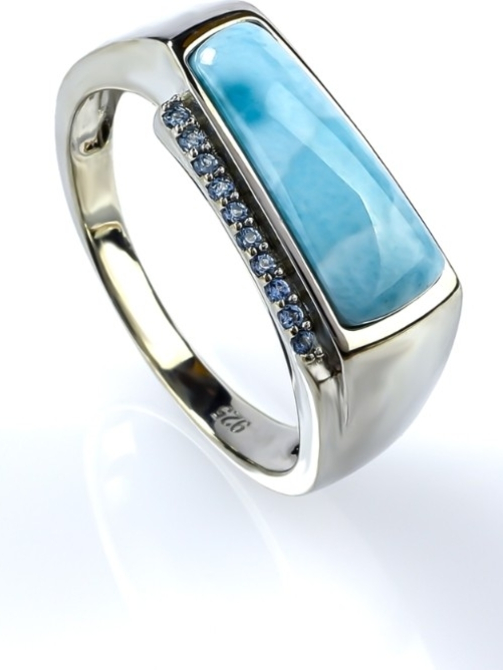 Sterling Silver Larimar Ring with Sky-Blue Sapphire Accents